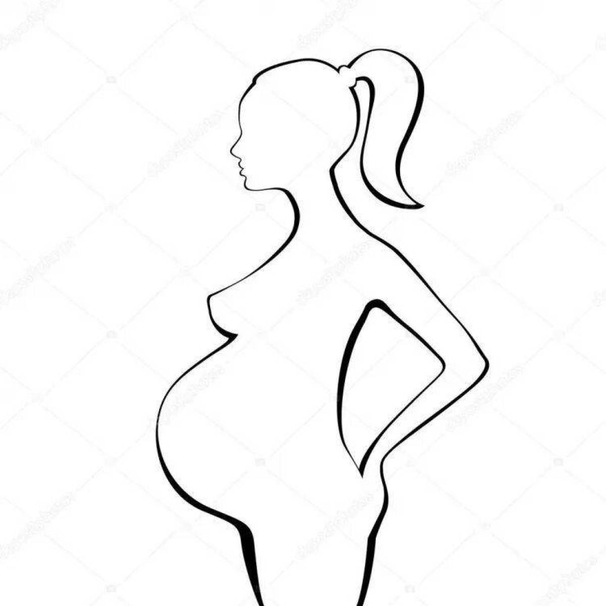 Coloring page of a joyful pregnant woman