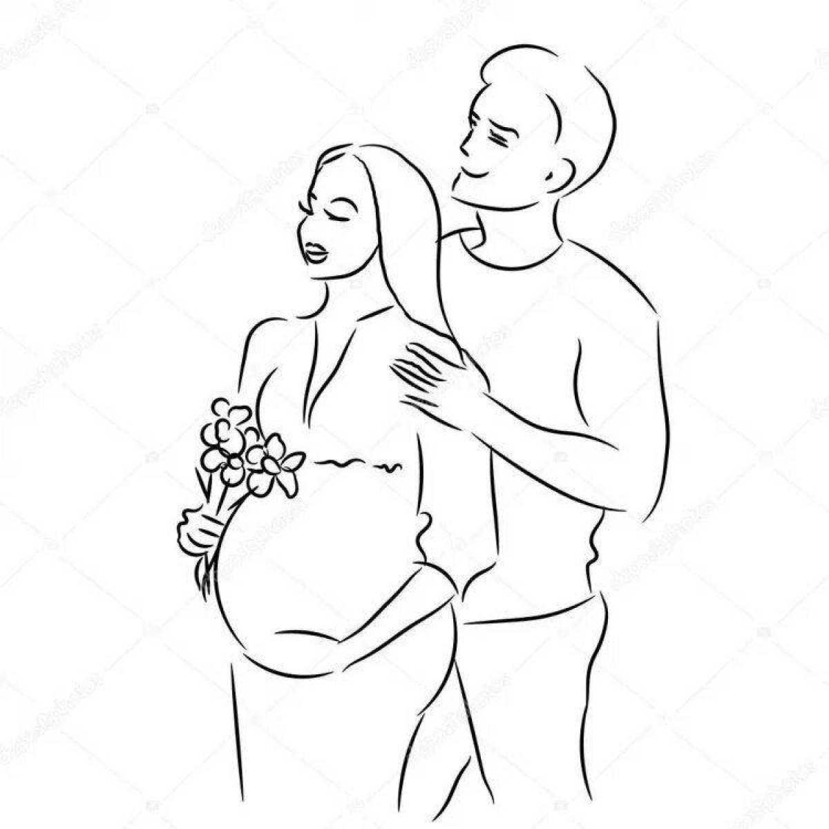 Coloring book radiant pregnant woman