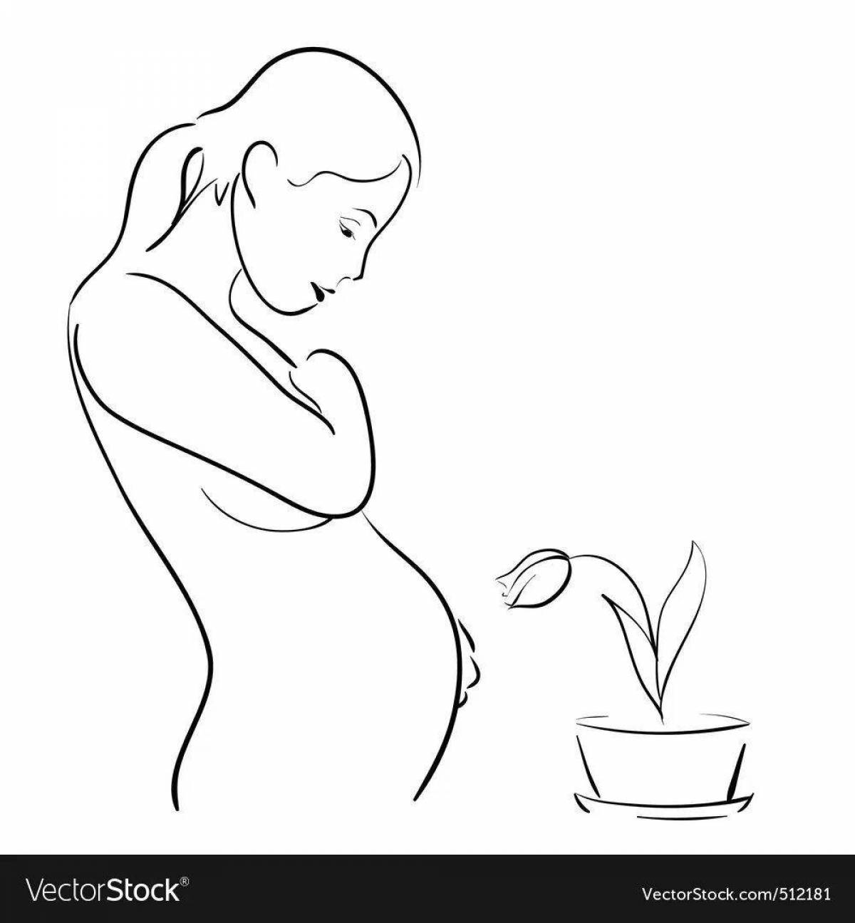 Раскраска очаровательная беременная женщина