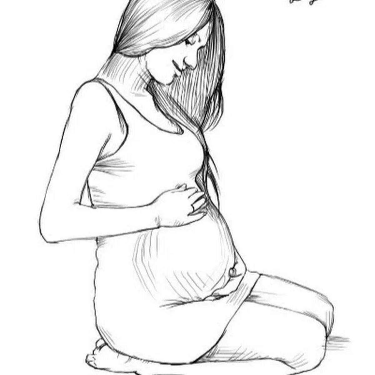 Coloring page gorgeous pregnant woman