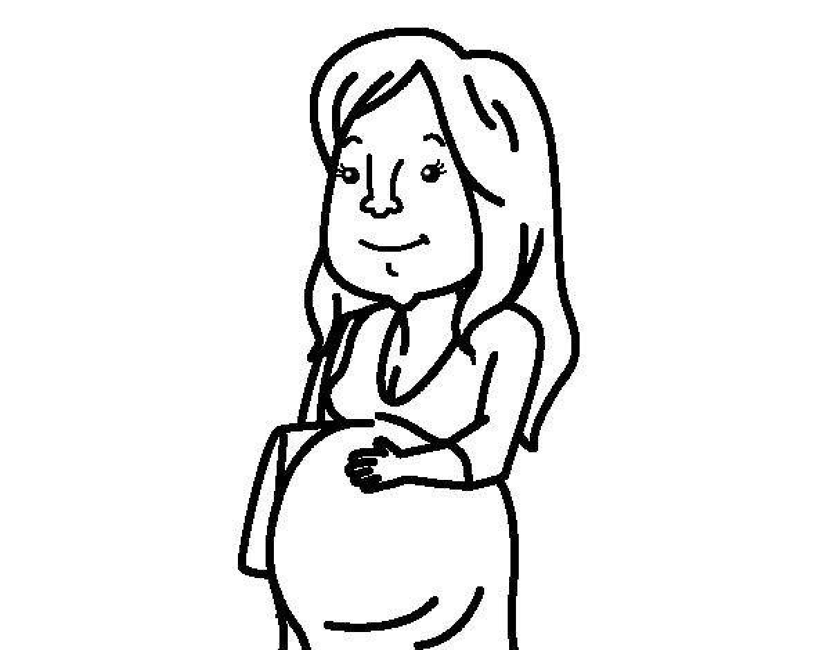 Coloring book gorgeous pregnant woman