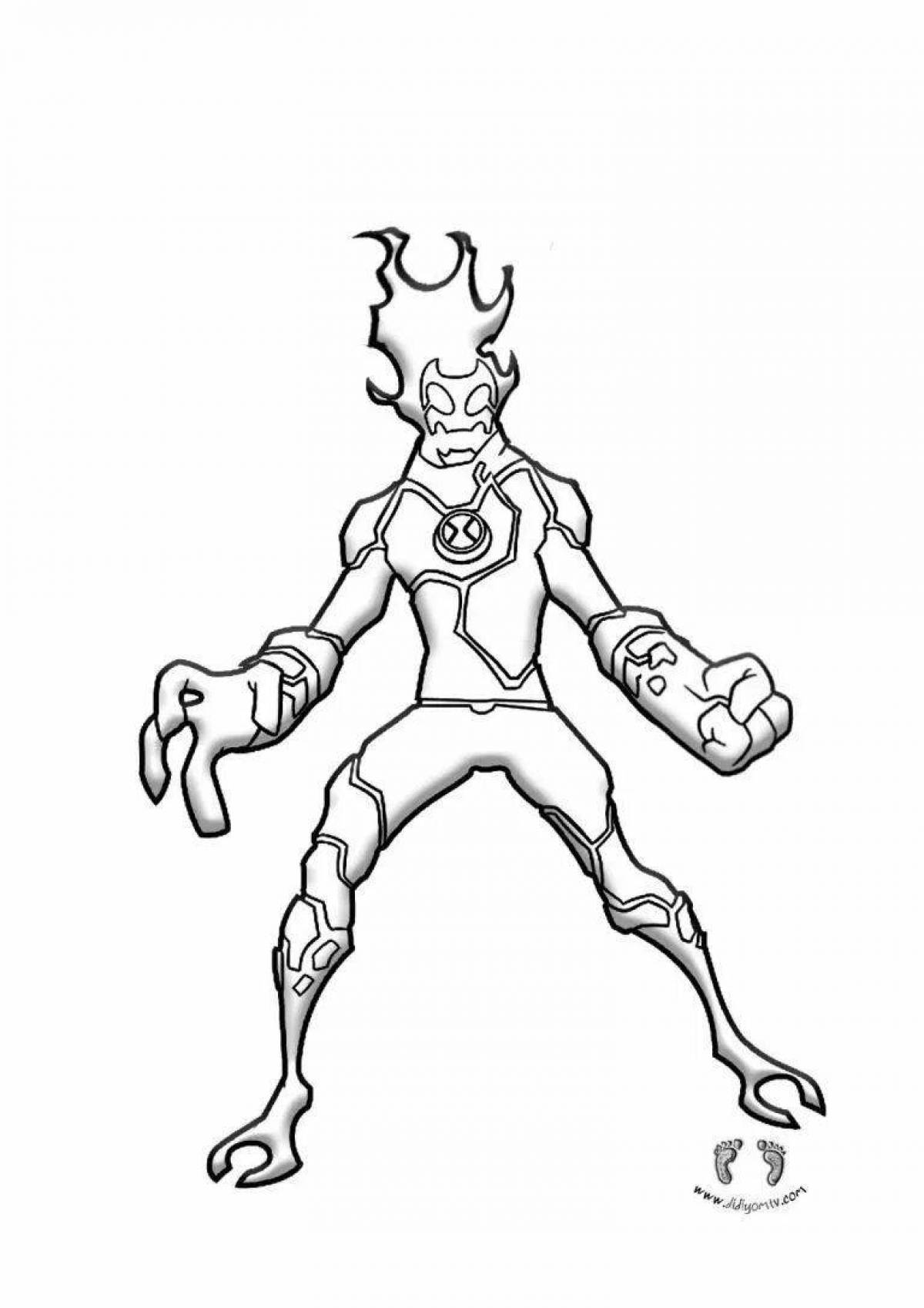Coloring page flaming fiery man