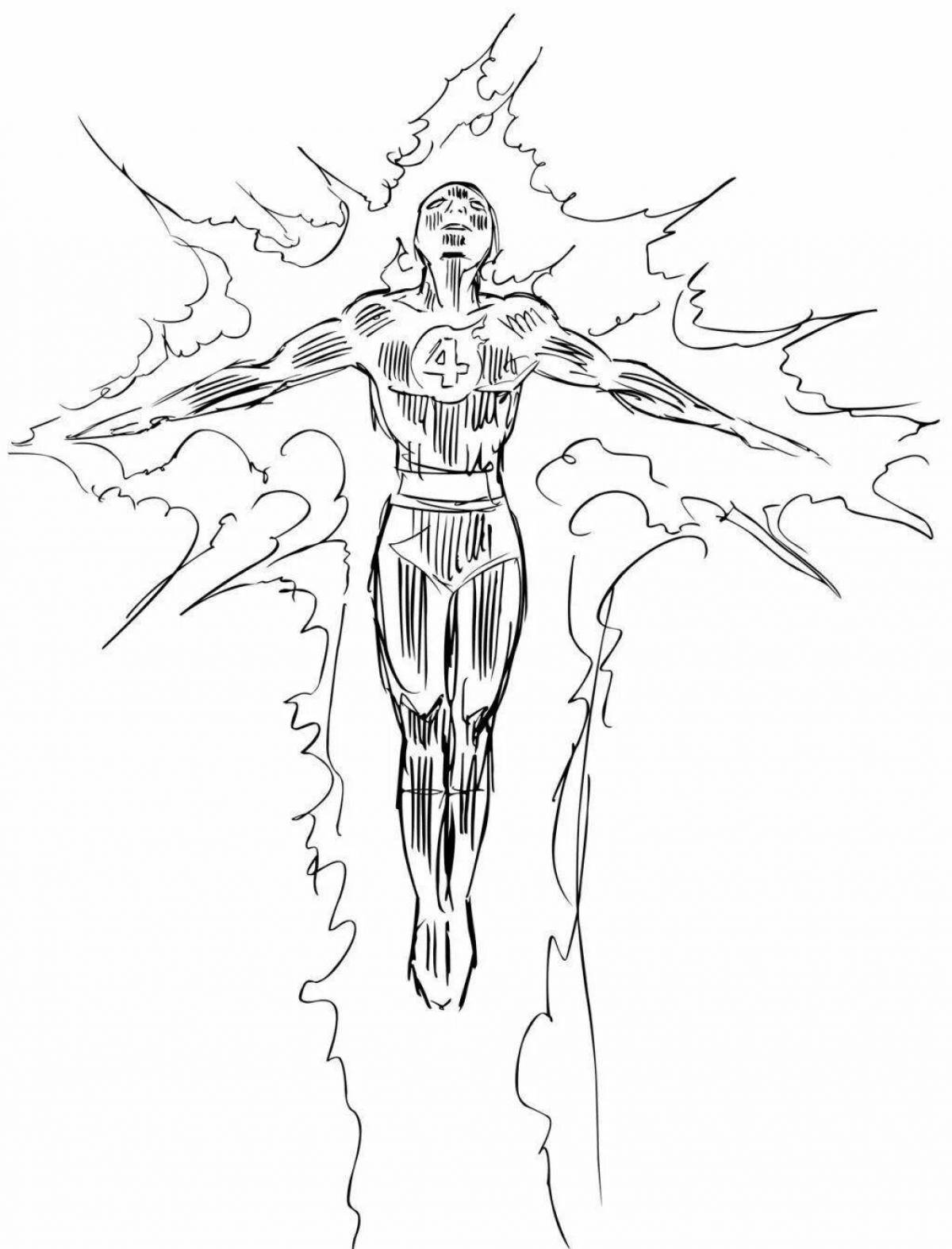 Coloring page shimmering fiery man