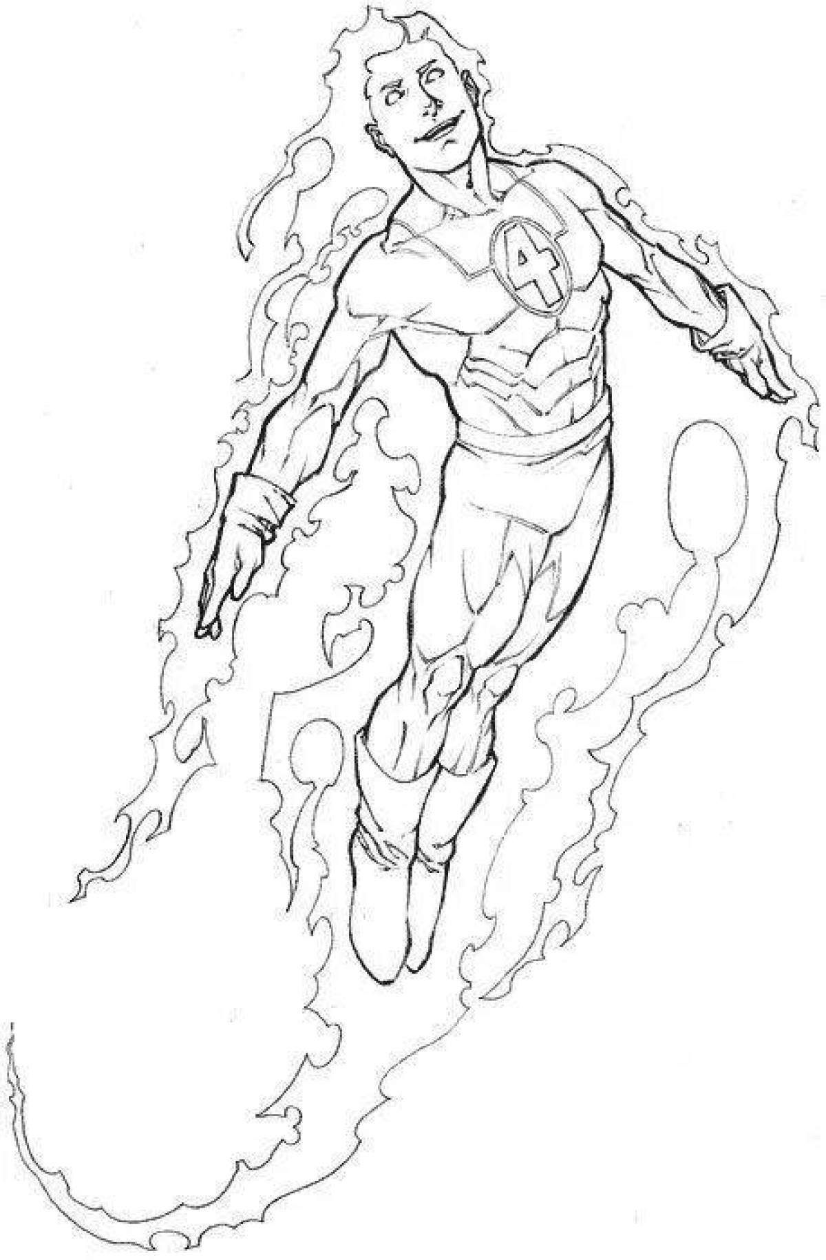Coloring book sparkling fiery man