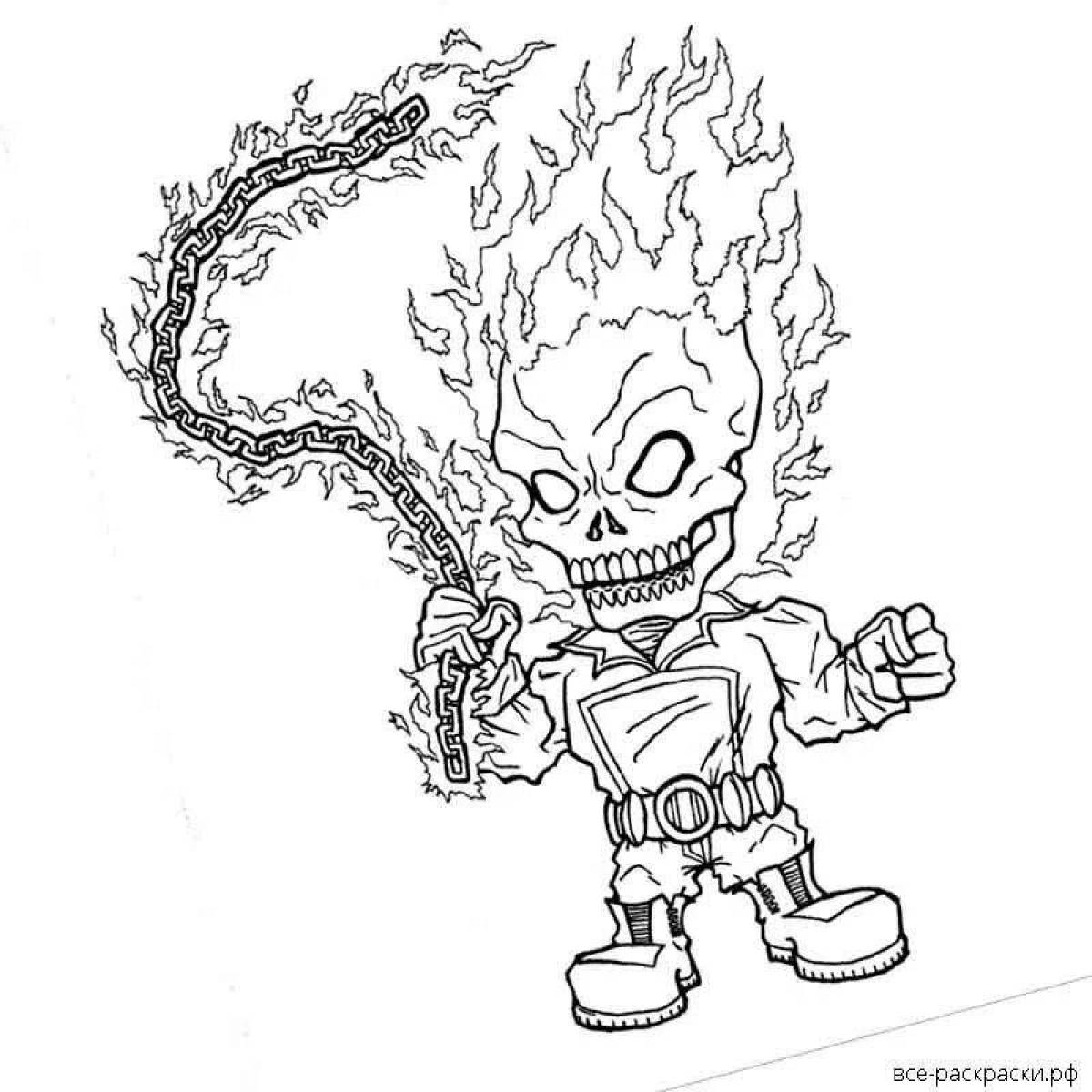 Coloring book man with red-hot fire