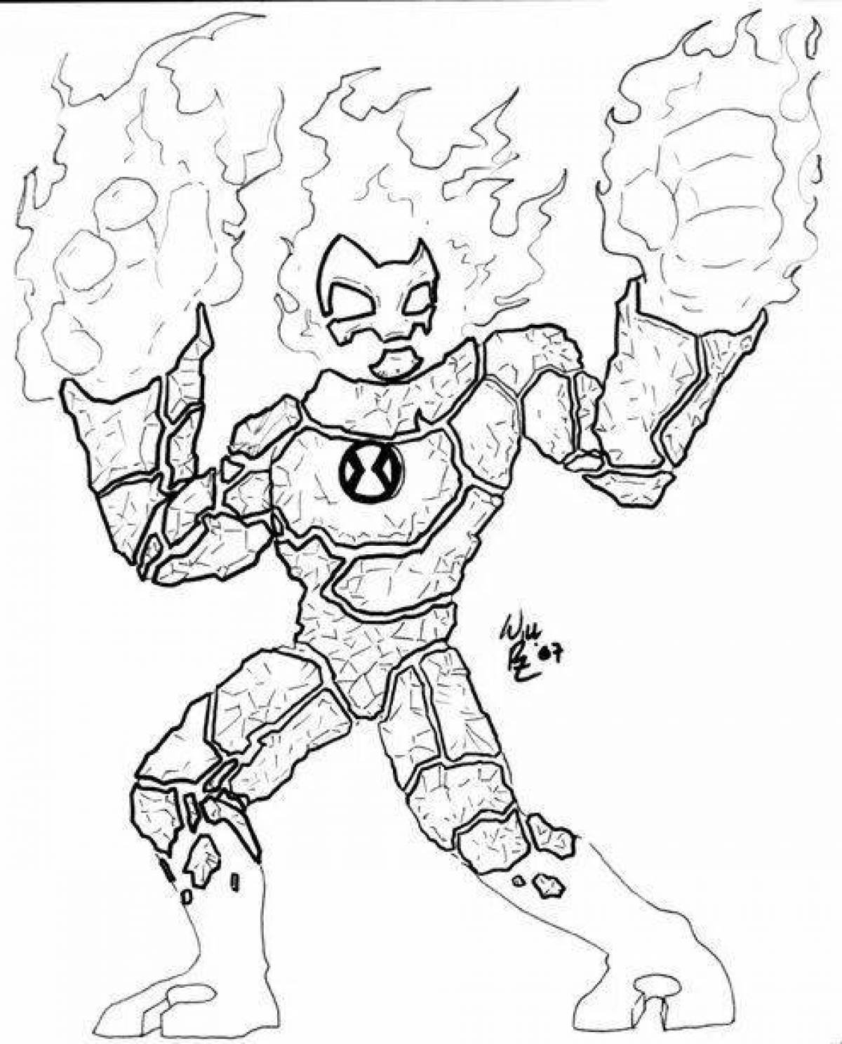 Coloring page shining fiery man