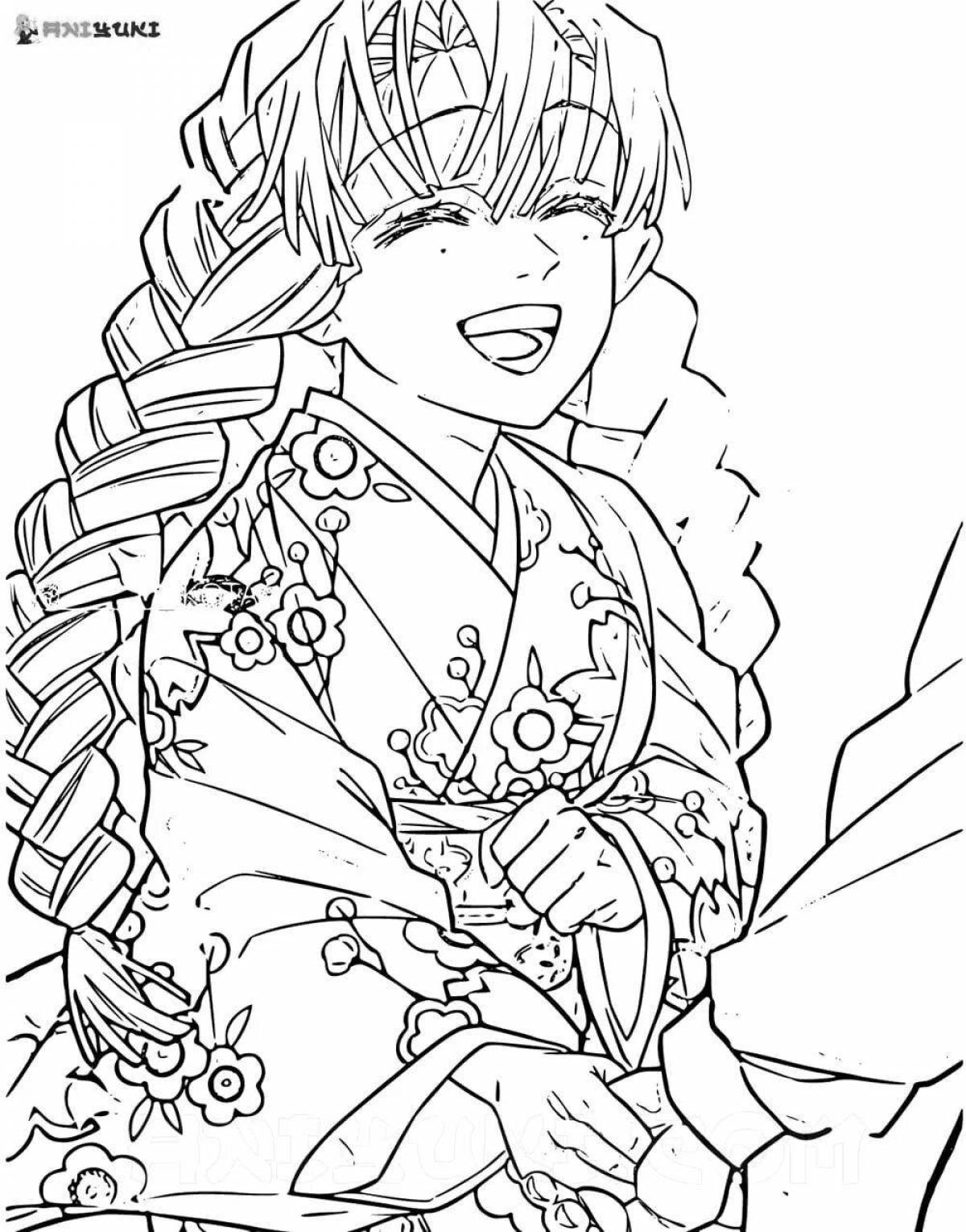 Colorful mitsuri kanroji coloring page