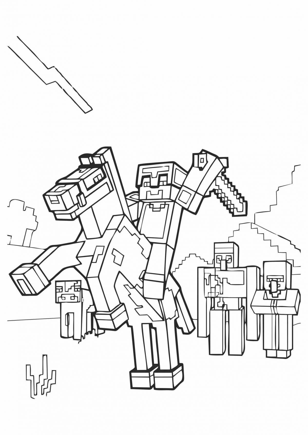 Colorful minecraft man coloring page