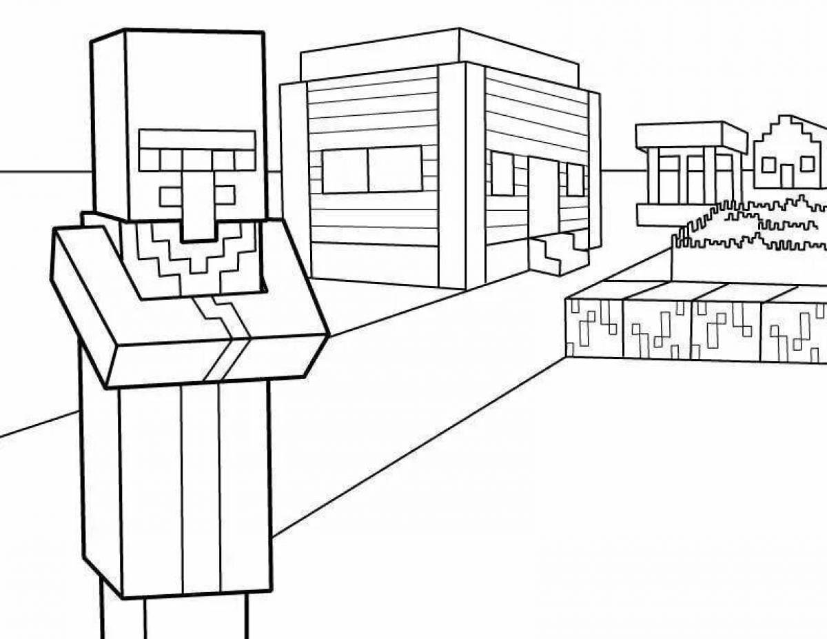 Joyful minecraft man coloring page