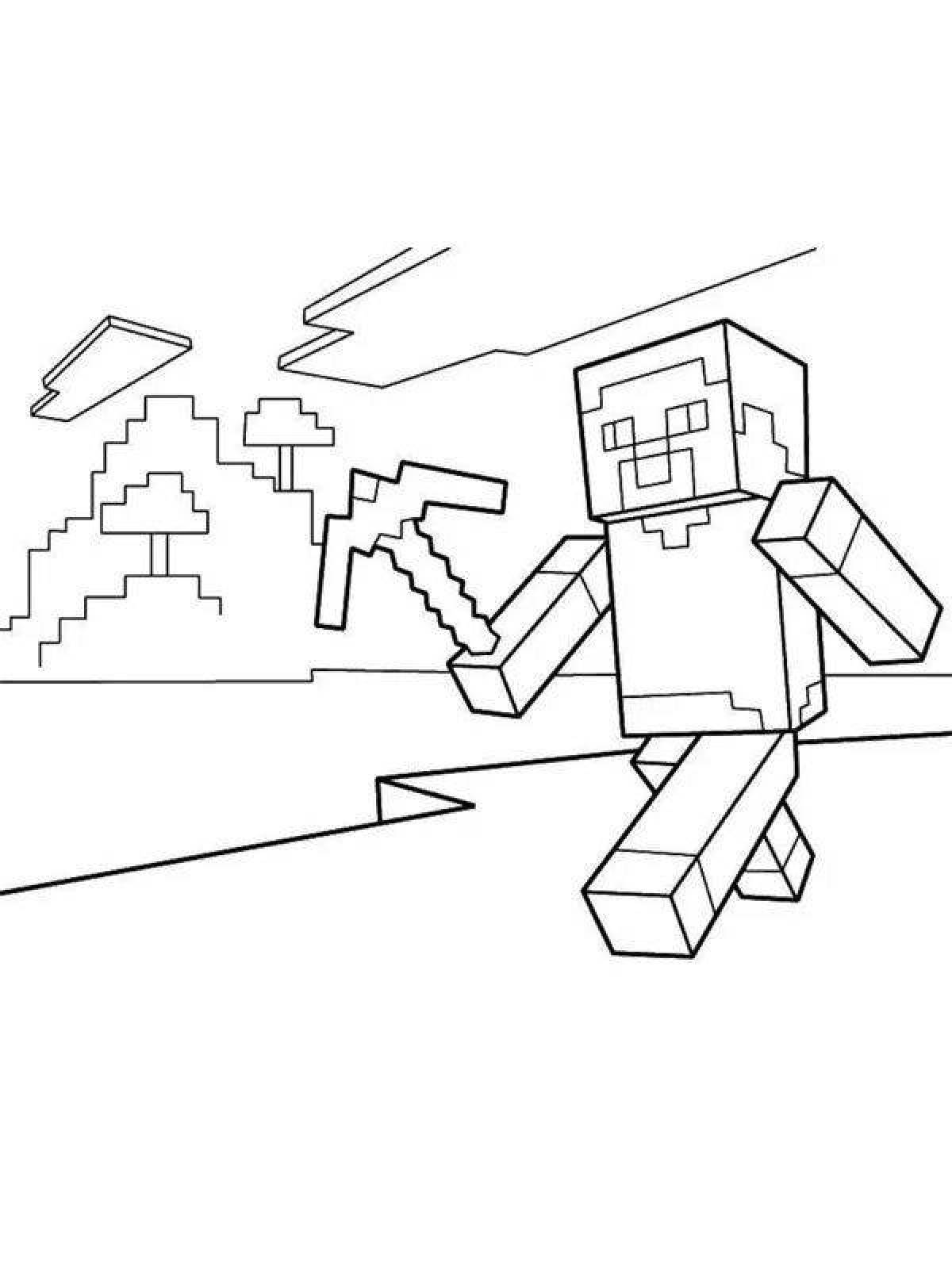 Playful minecraft man coloring page