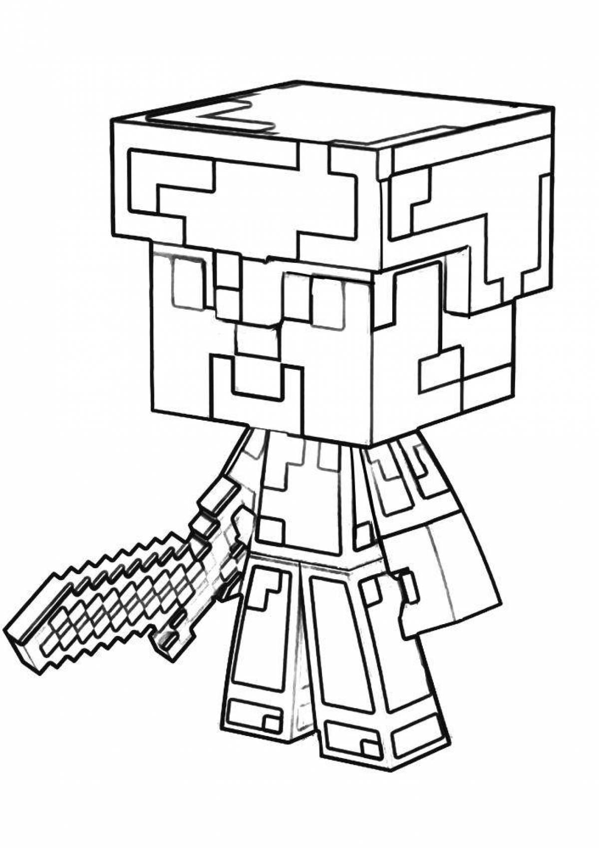 Colorfully illustrated minecraft man coloring page