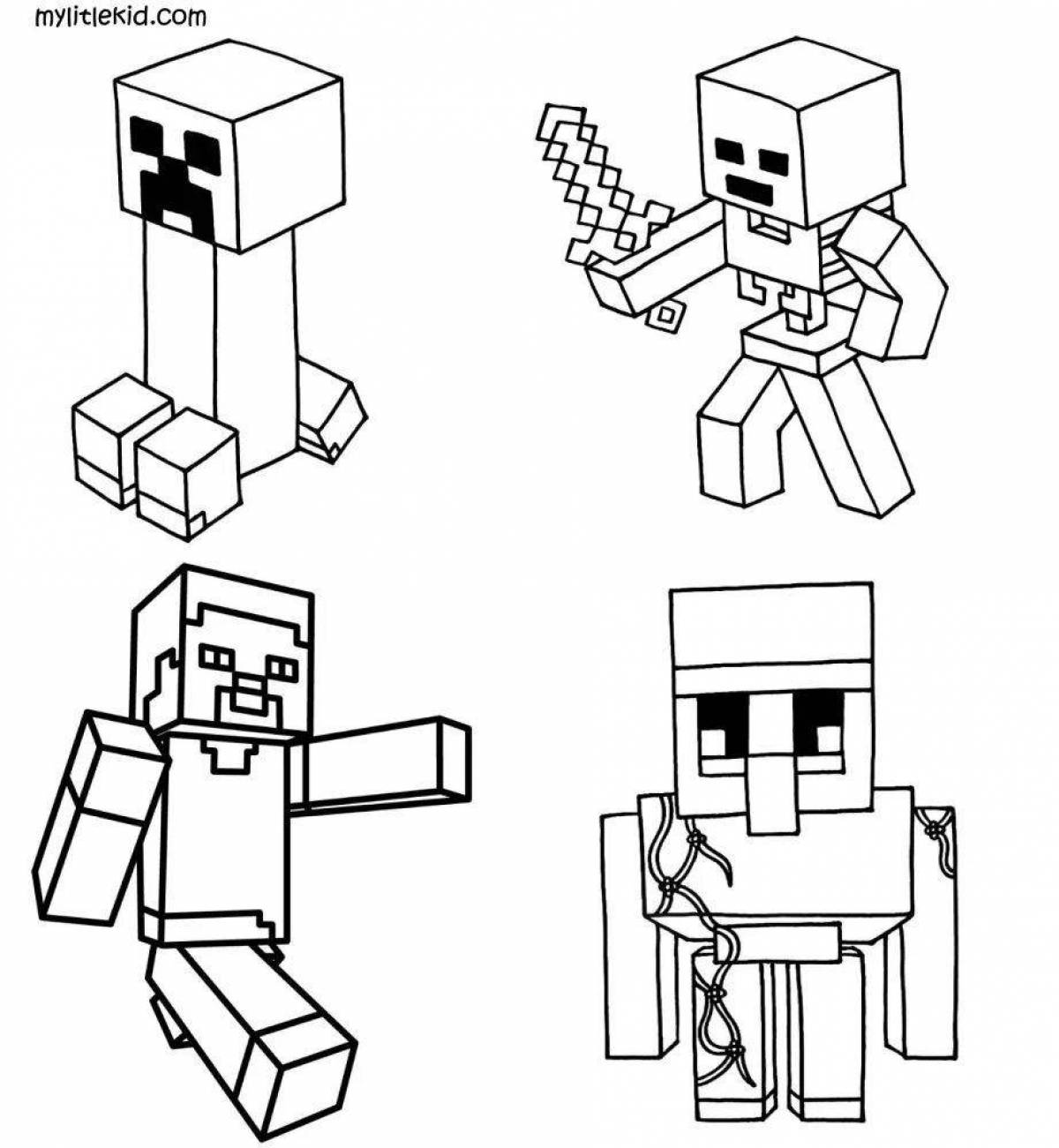 Minecraft man coloring page with colorful strokes