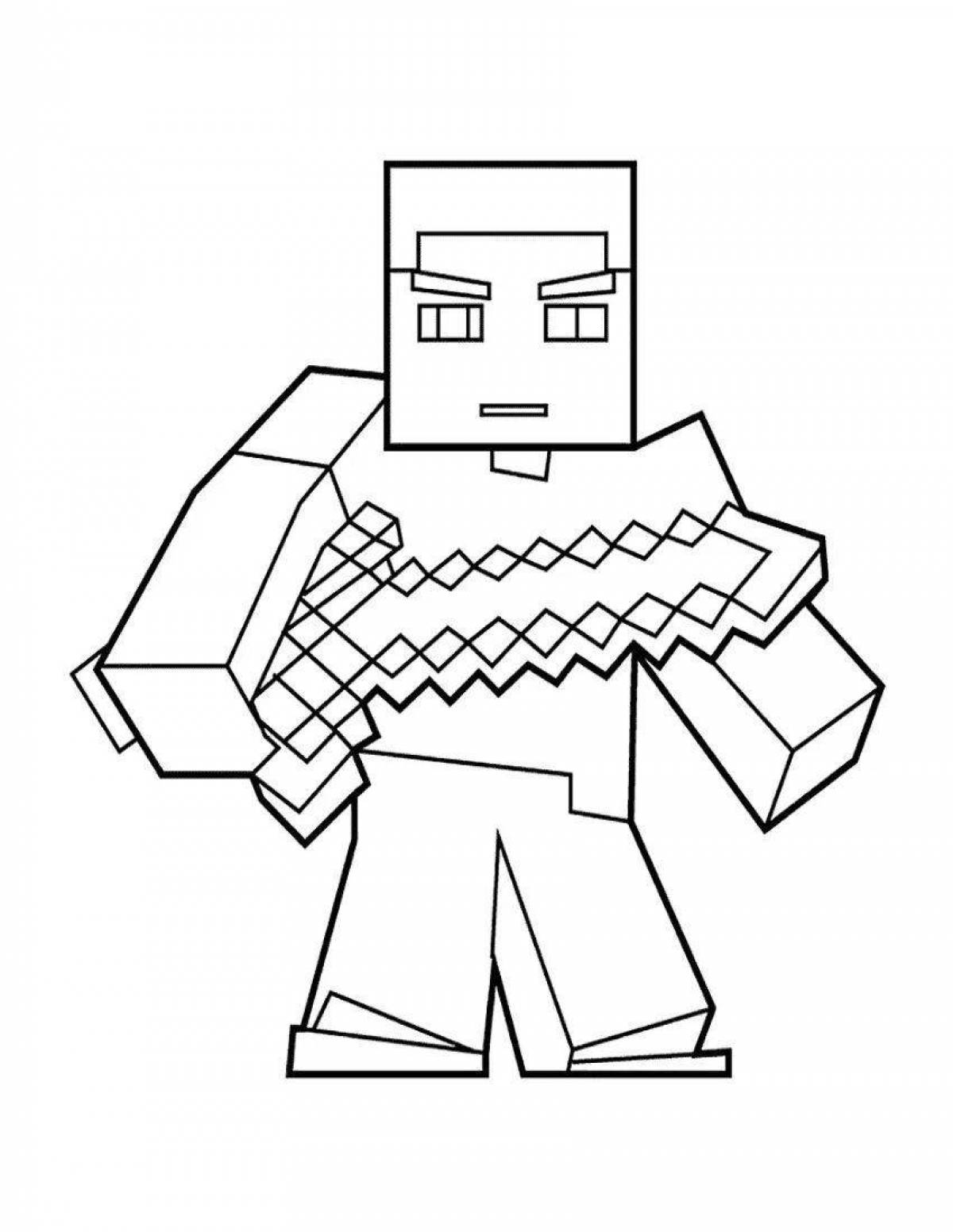Colorful minecraft man coloring page