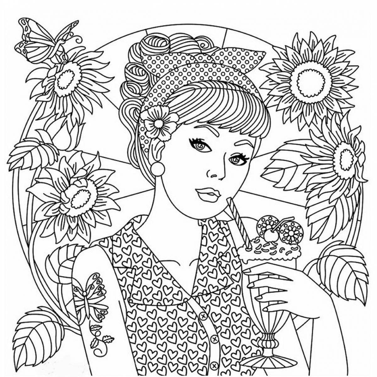 Coloring book bright anti-stress people