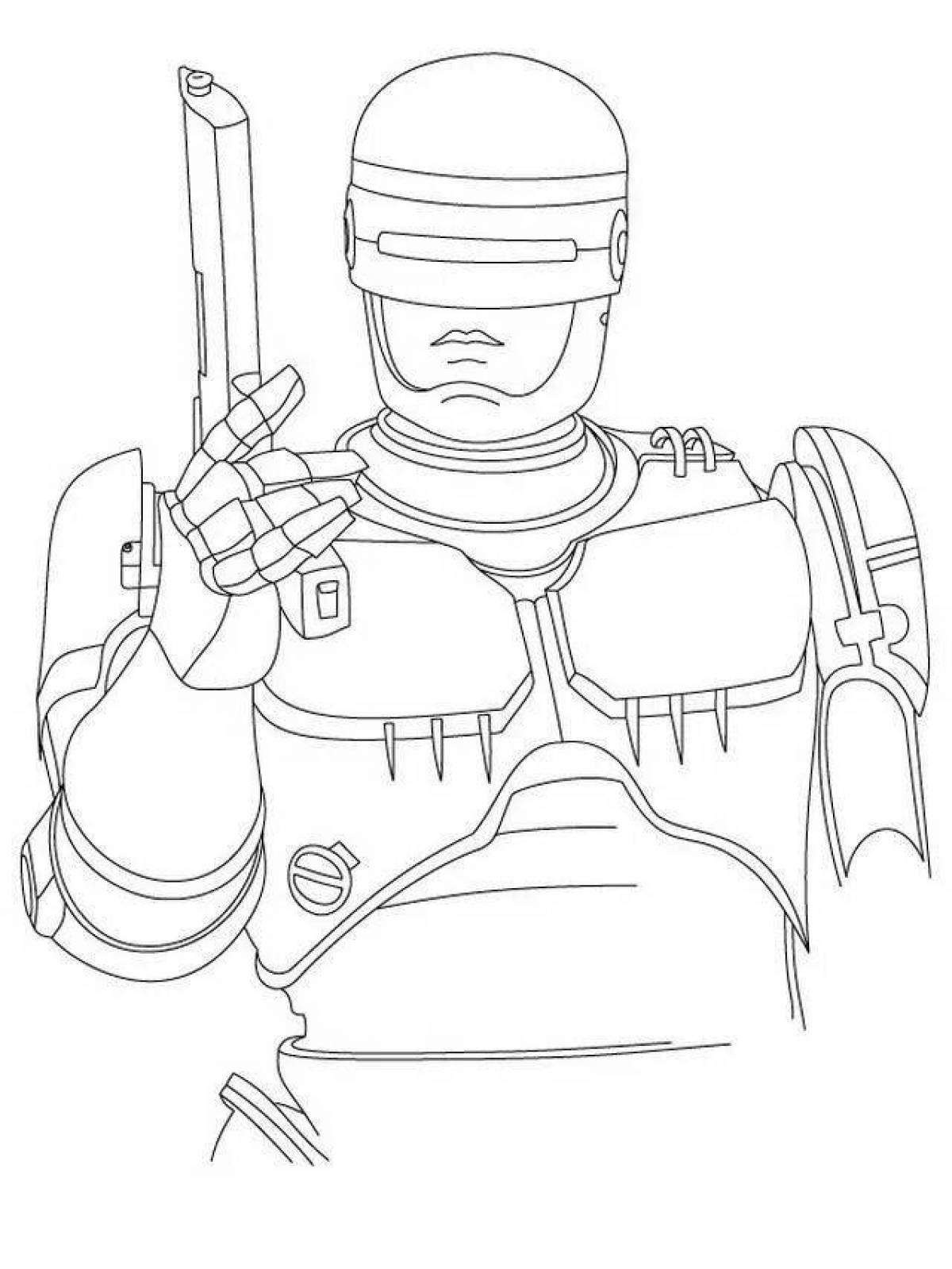 Glitter police robot coloring page