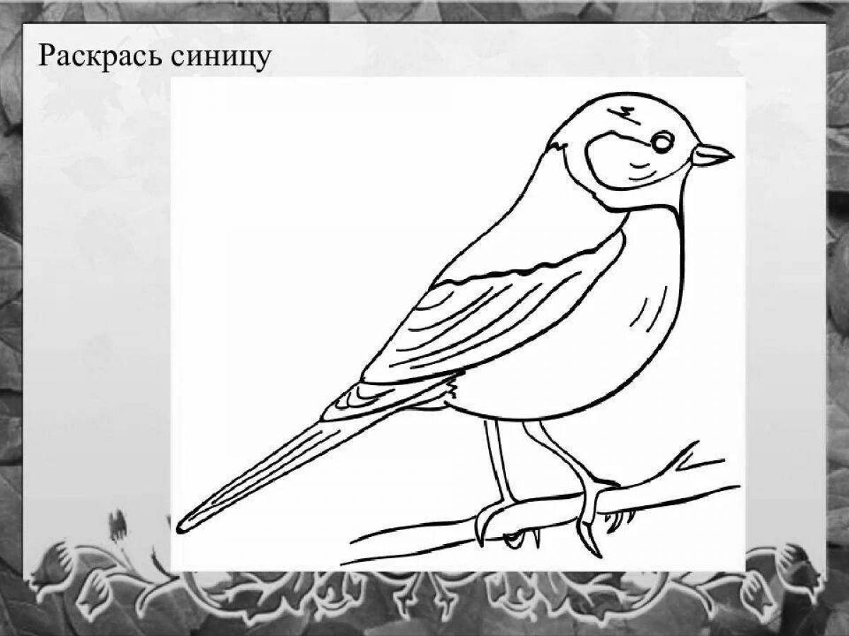Coloring page of calendar with glowing titmouse