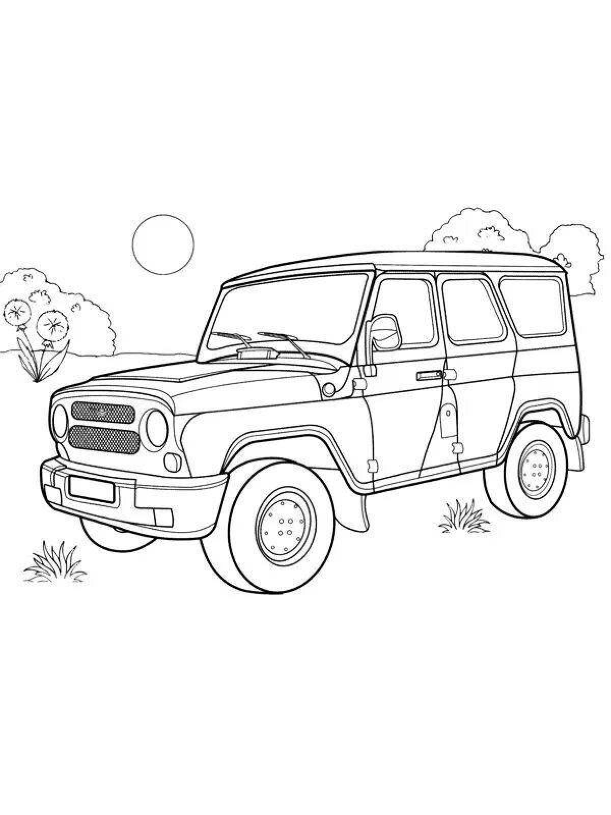 Playful UAZ hunter coloring page
