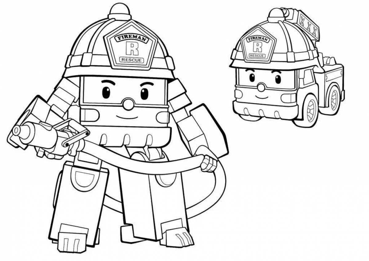 Coloring page joyful fire robot