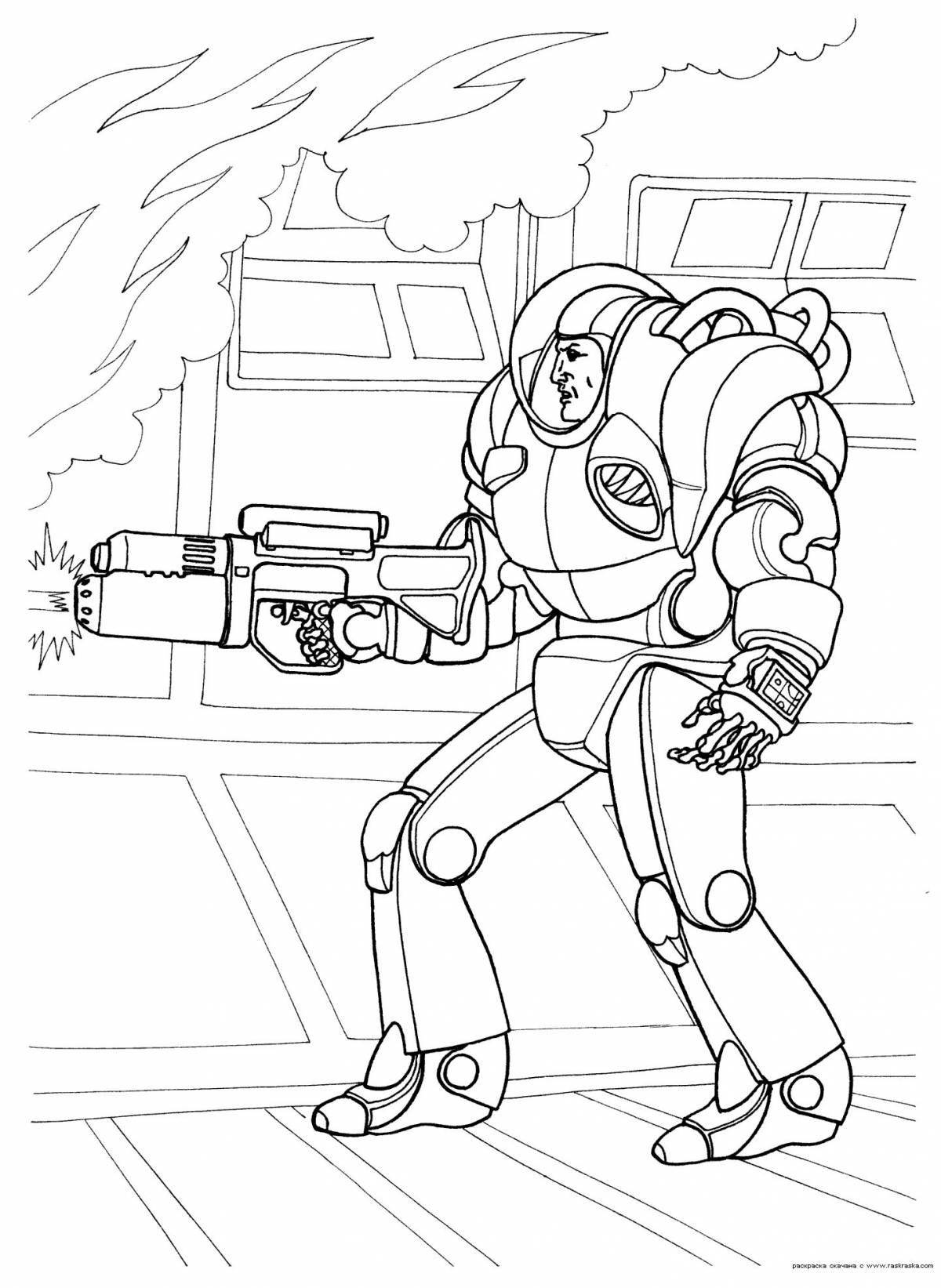 Awesome fire robot coloring page