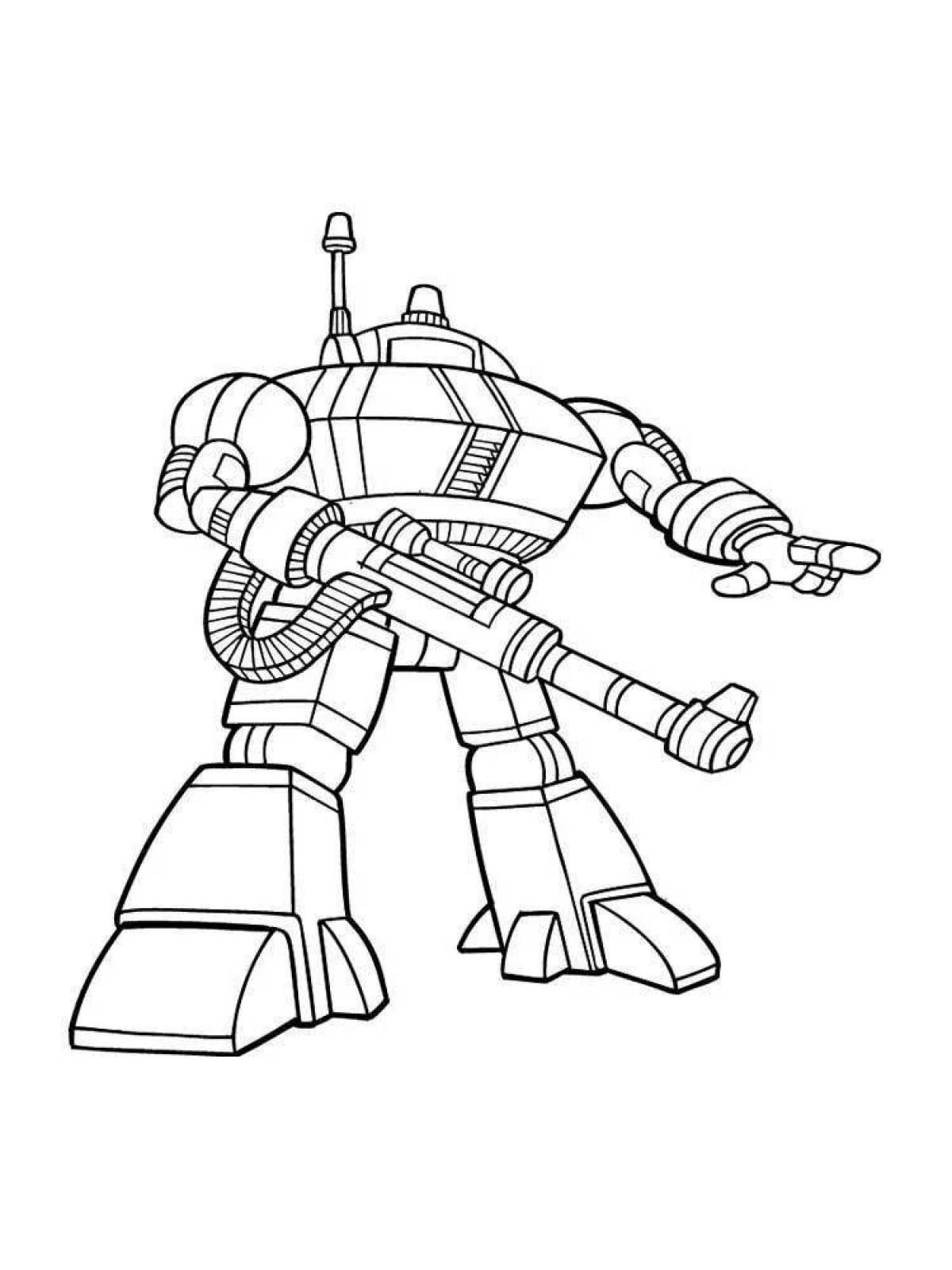 Coloring page energetic fire robot