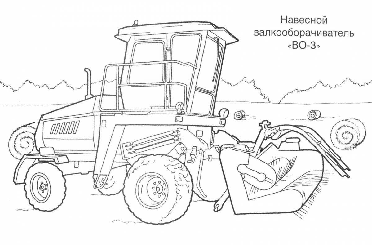 Humorous coloring book of agricultural machinery