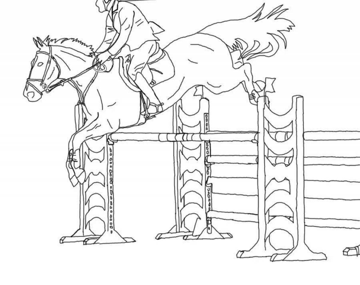 Exquisite jumping horse coloring page