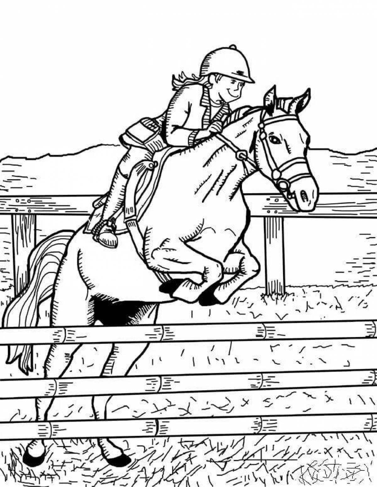 Coloring page graceful jumping horse