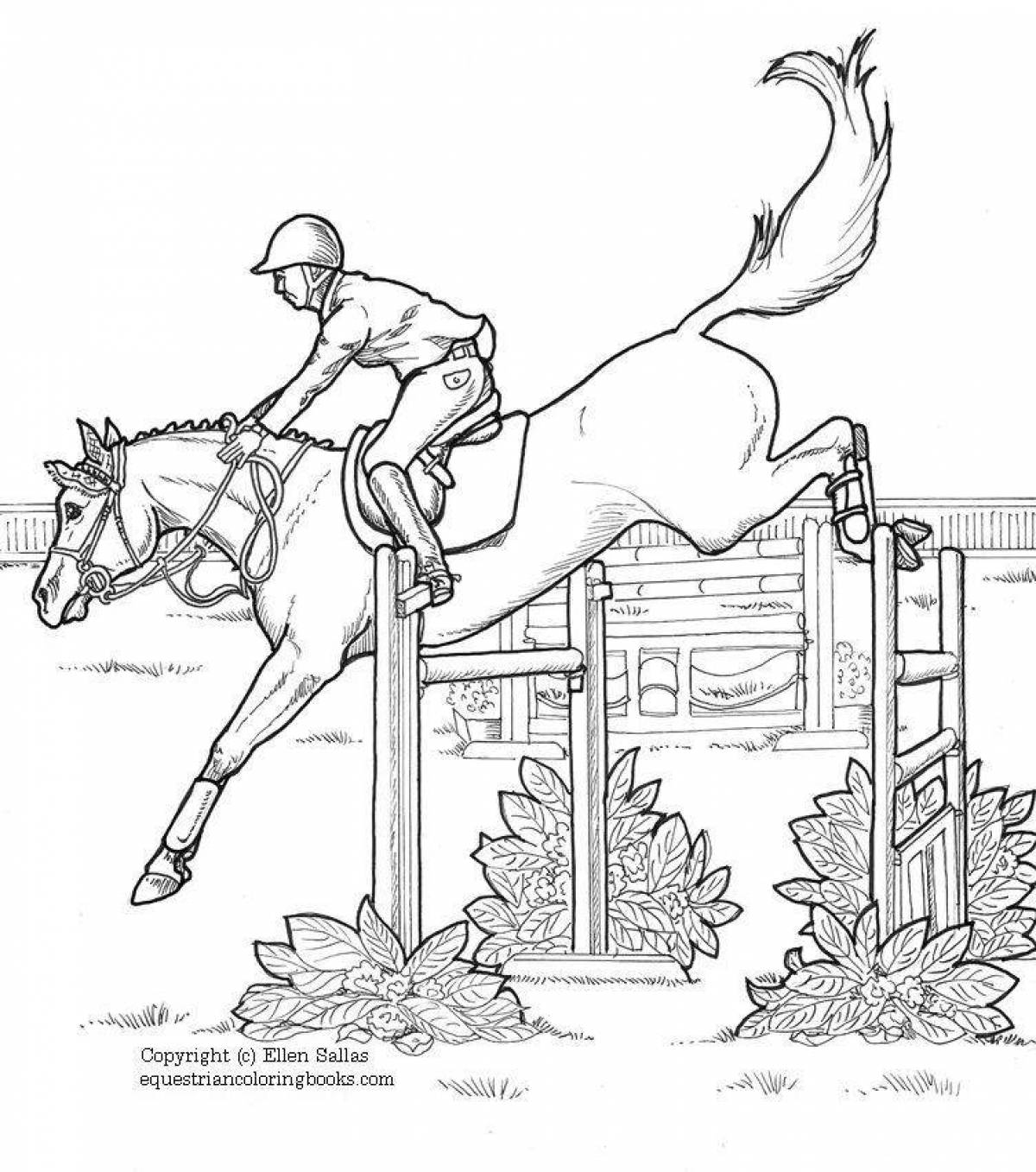 Coloring page luxury show jumping horse