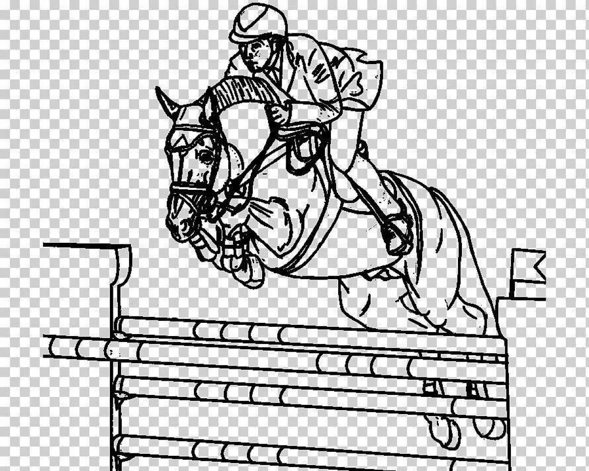 Coloring page bright show jumping horse