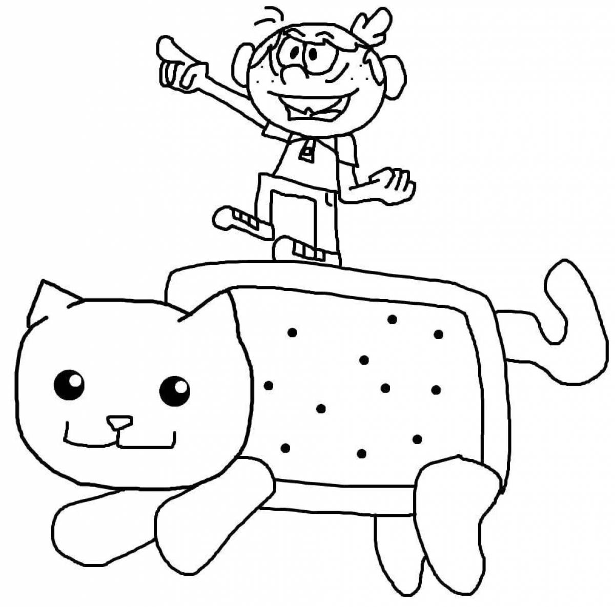 Curious yum cat coloring page