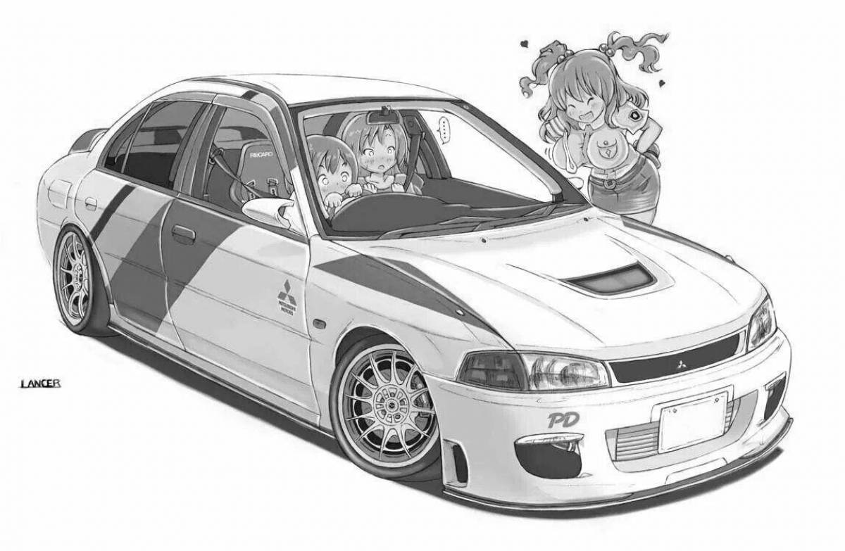 Coloring book shiny anime cars