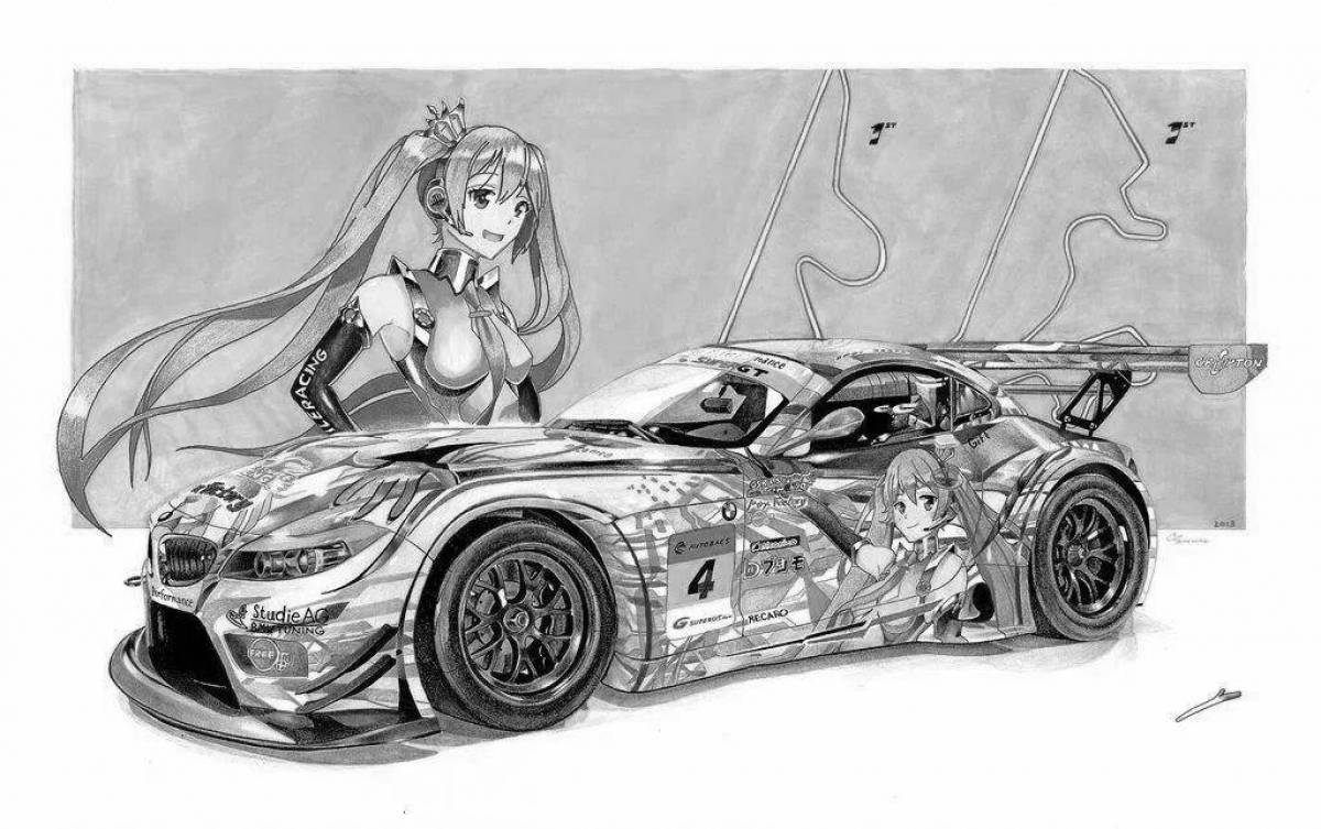 Coloring book adorable anime cars