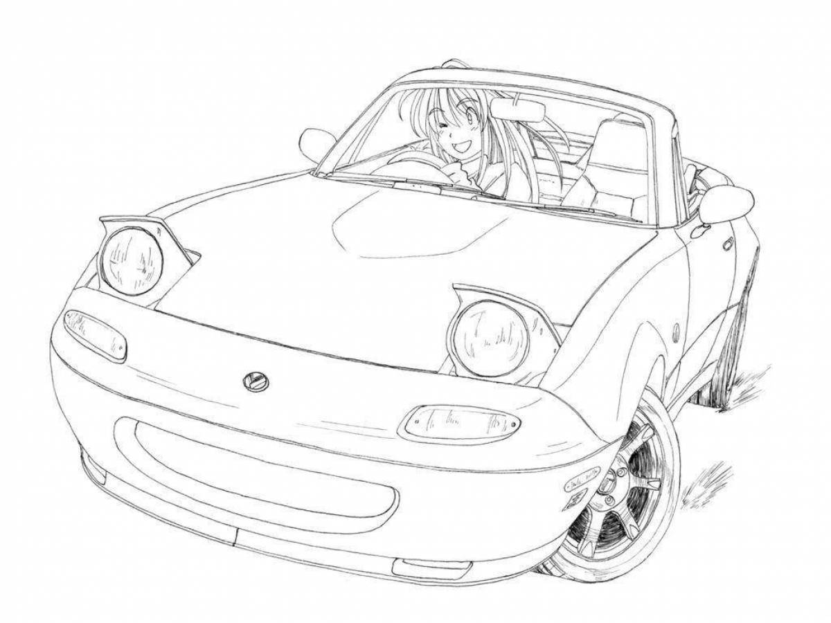 Coloring book playful anime cars