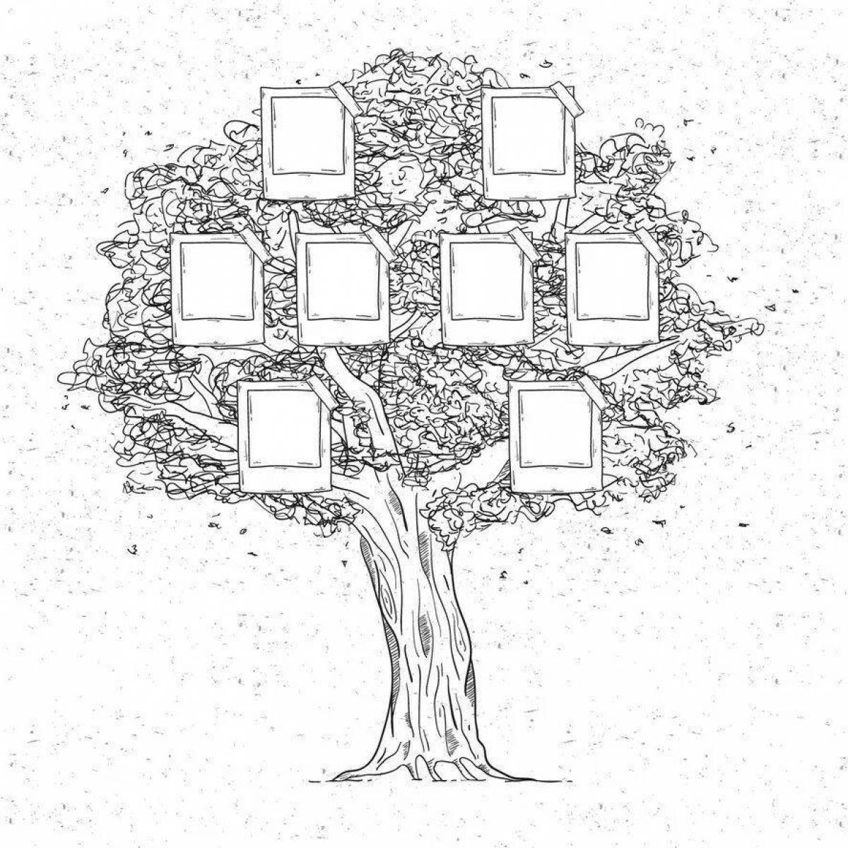 Joyful family tree coloring page