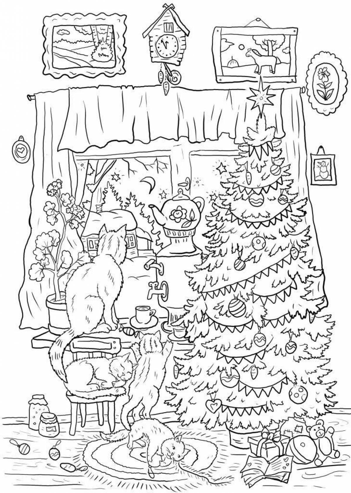 Blissful christmas room coloring book