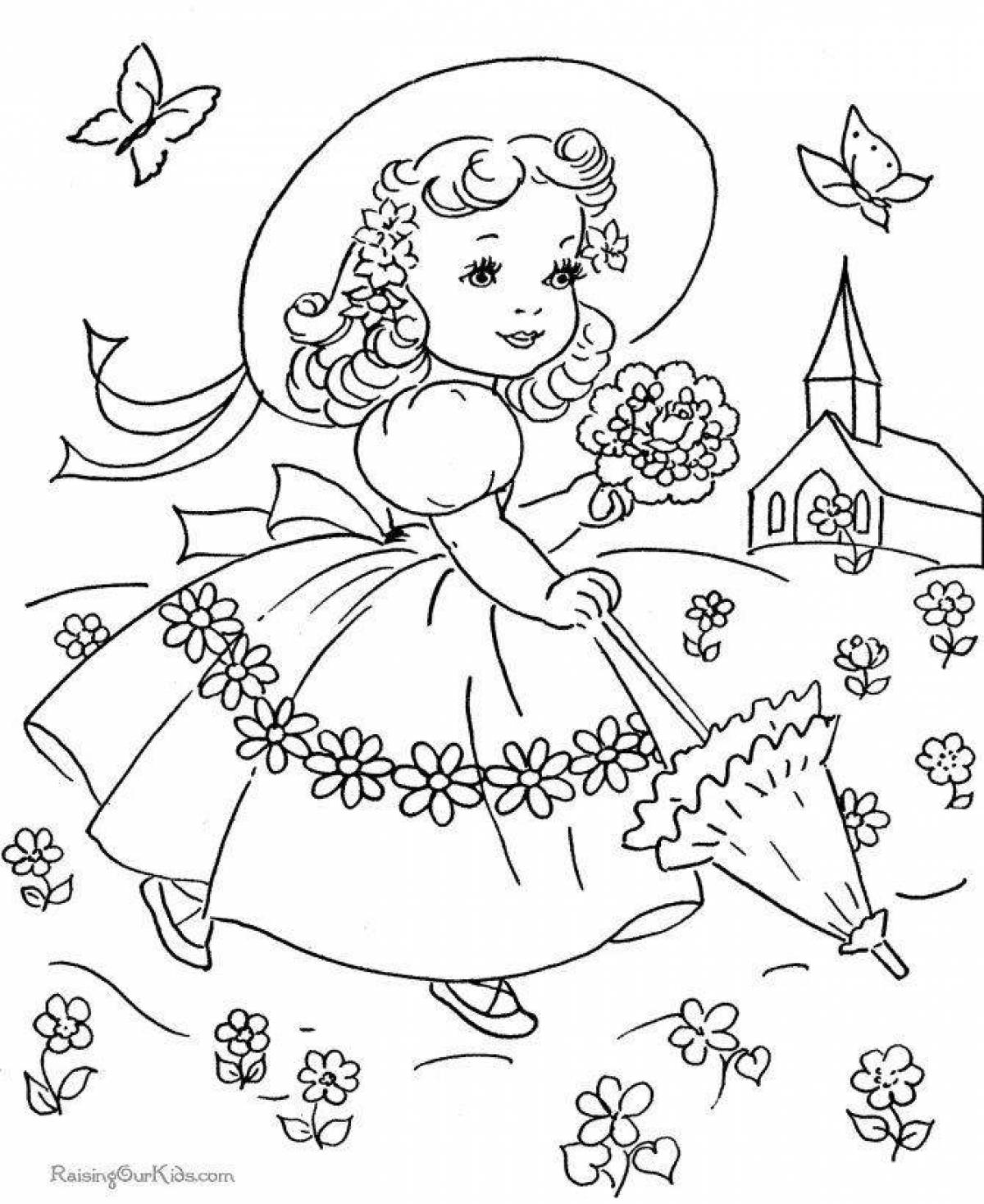 Fun coloring girl spring