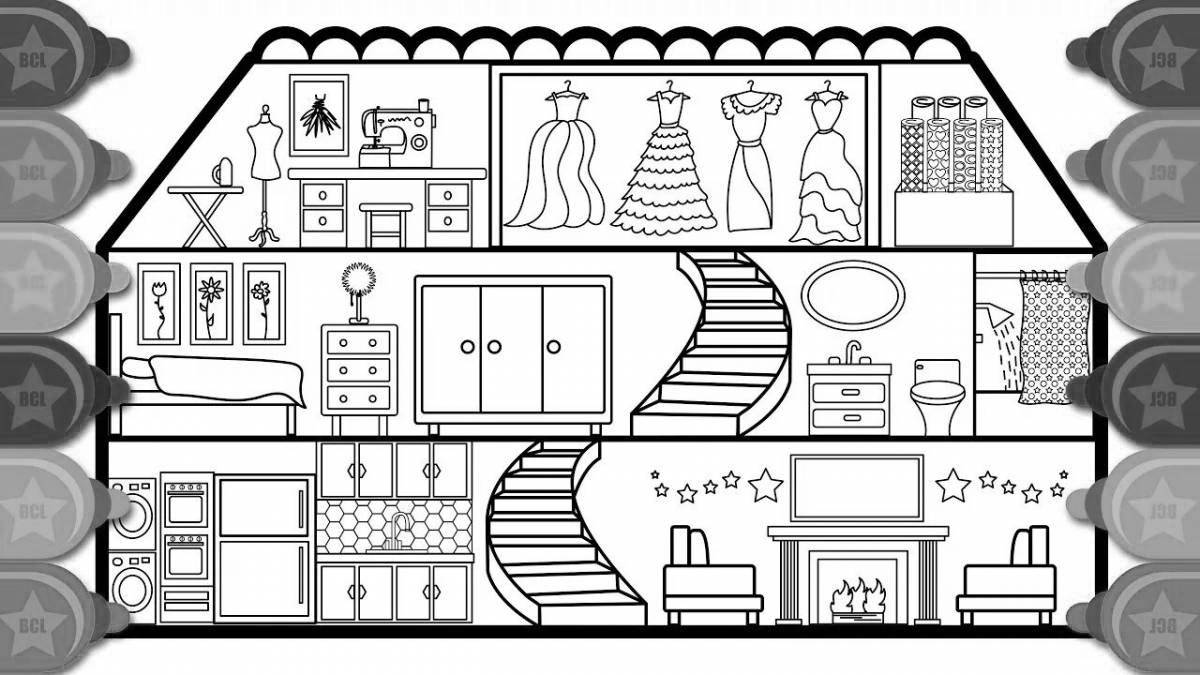 Colorful dollhouse coloring page