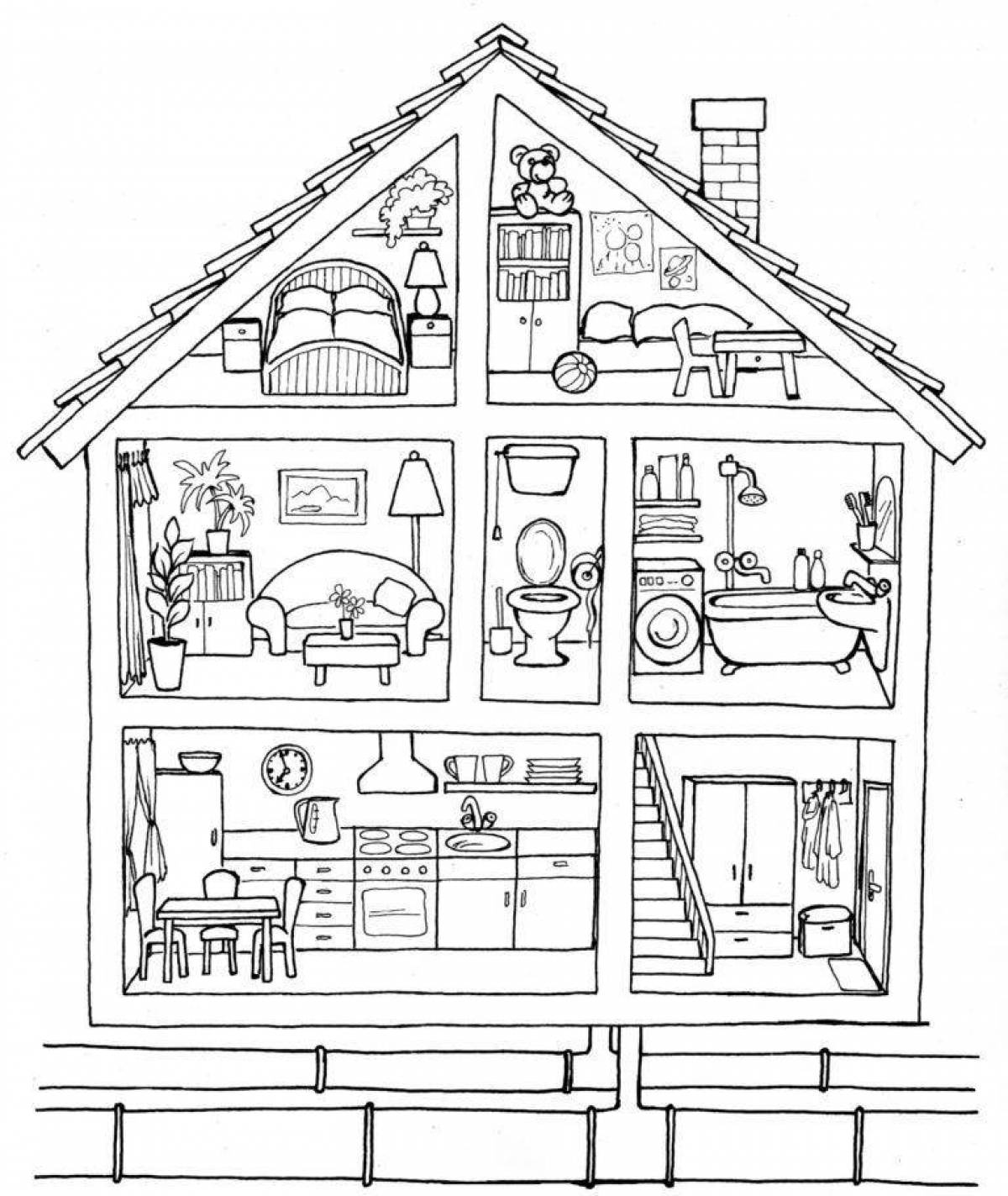 Adorable dollhouse coloring page