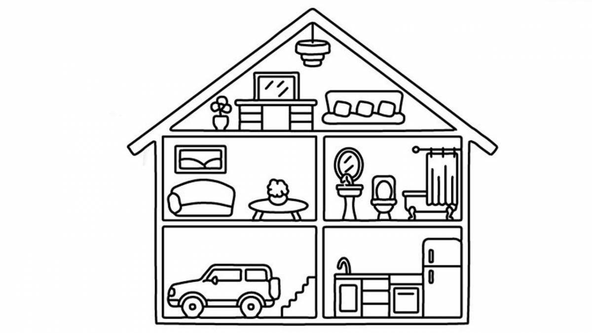 Adorable dollhouse coloring page