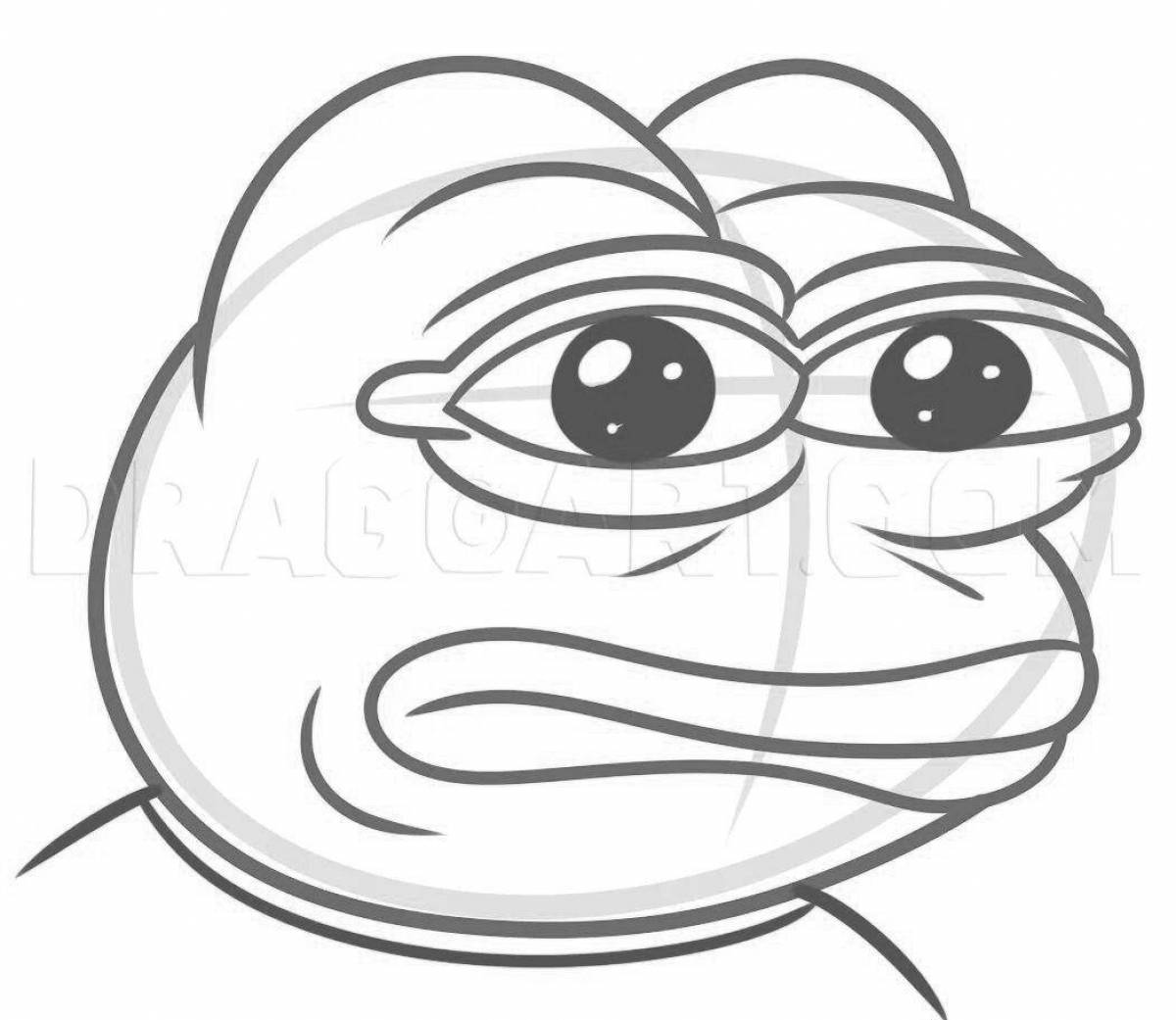Pepe the frog coloring page with splashes of color