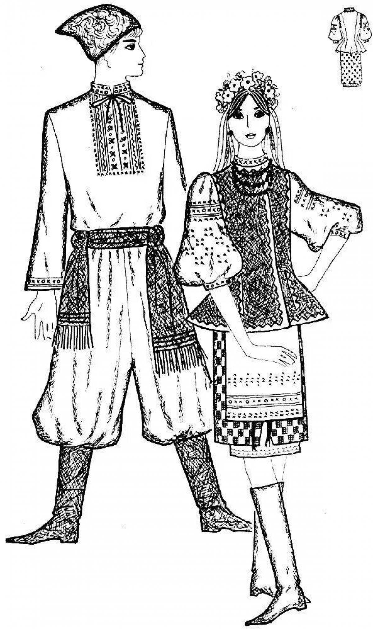 Coloring page exquisite belarusian costume