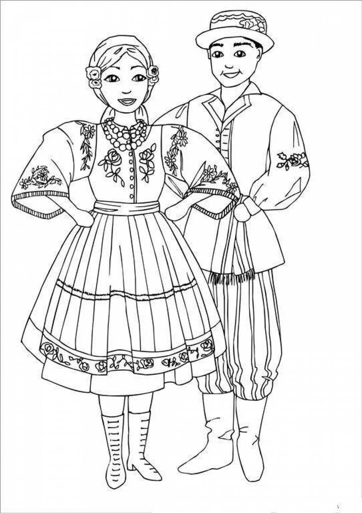 Coloring page delicate belarusian costume