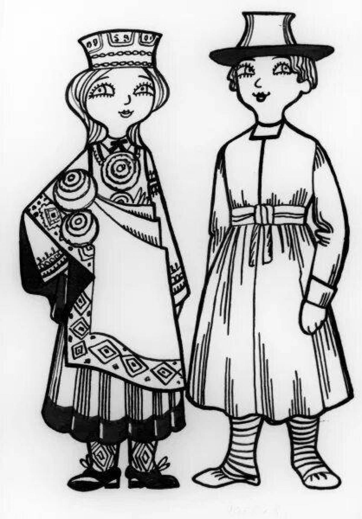 Coloring page captivating belarusian costume