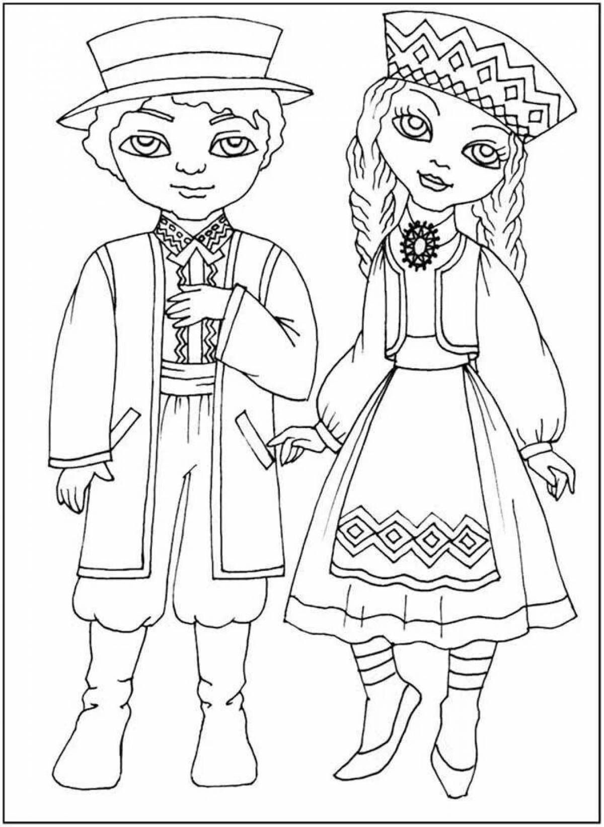 Coloring page luxurious belarusian costume