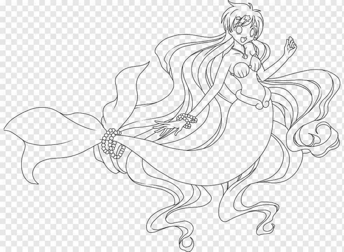 Charming coloring anime mermaid