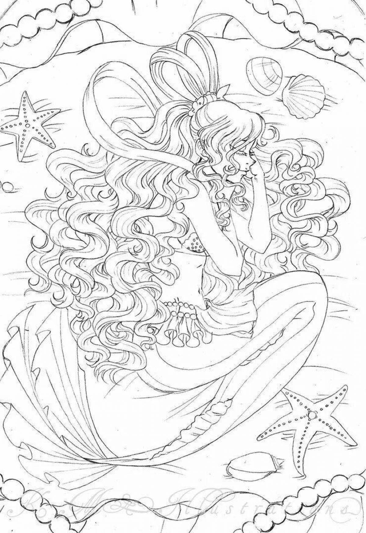 Radiant coloring page anime mermaid