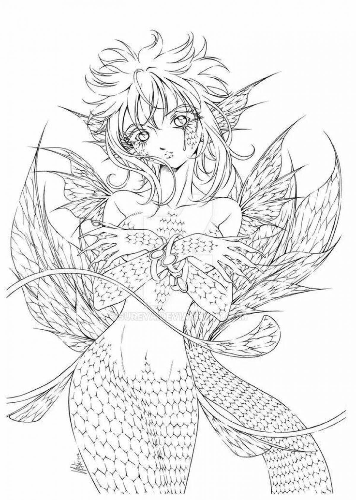 Beautiful coloring anime mermaid