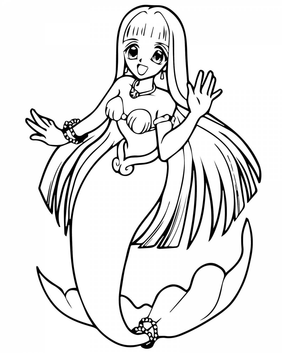 Elegant coloring anime mermaid