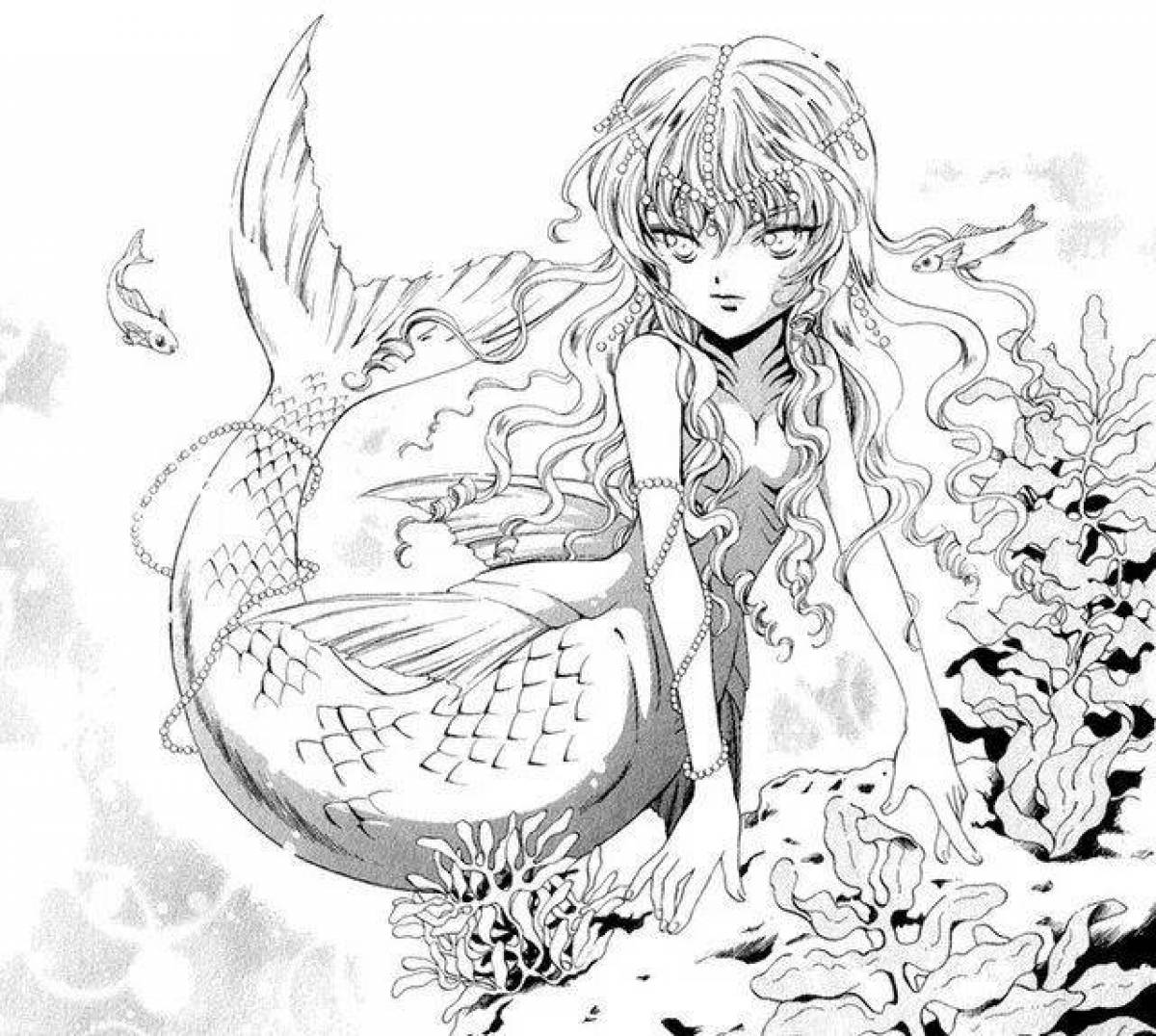 Delightful coloring anime mermaid