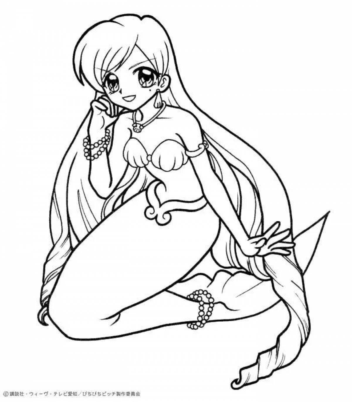 Fine coloring anime mermaid